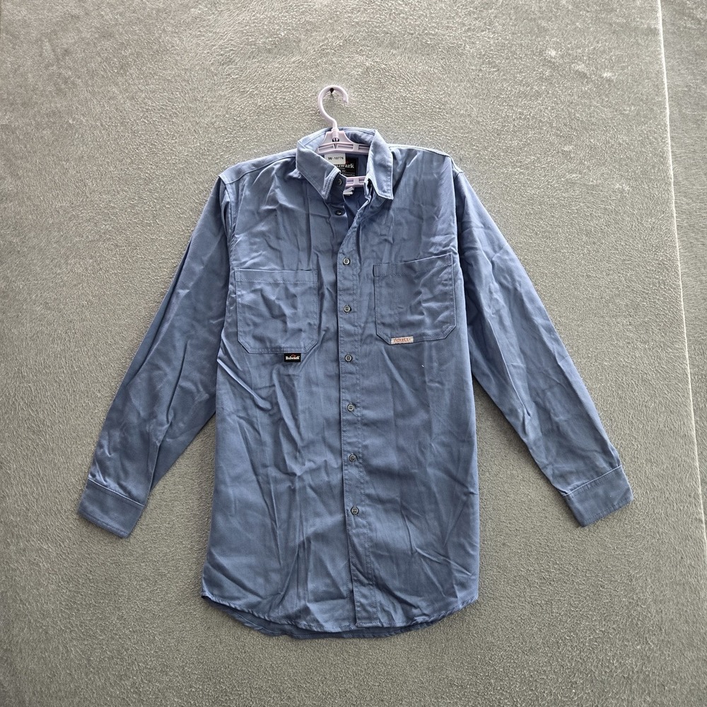 Bulwark Men Button Up Shirt S Blue Twill QSTY WESTEX PROBAN Work Shirt